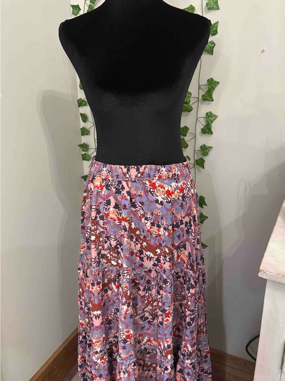 Floral Tiered Midi Skirt - Purple Multi